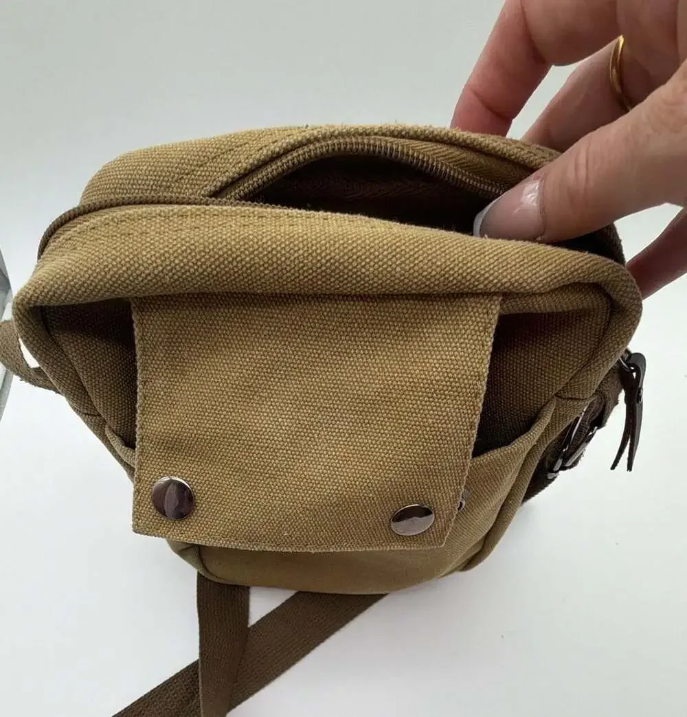 JINHUODA Khaki Canvas Multi-Pocket Small Messenger Crossbody Bag